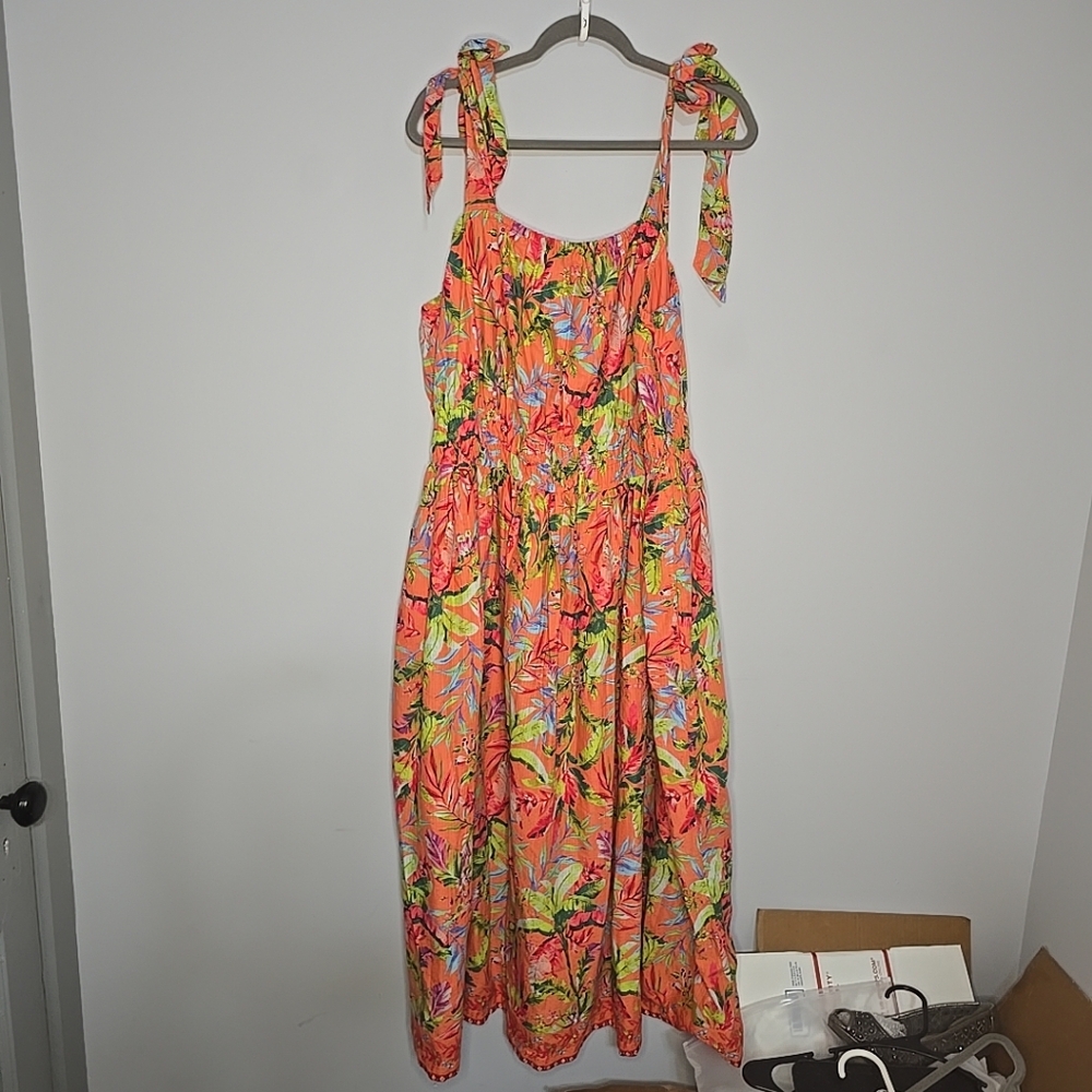 Lands' End Vibrant Orange Floral Dress